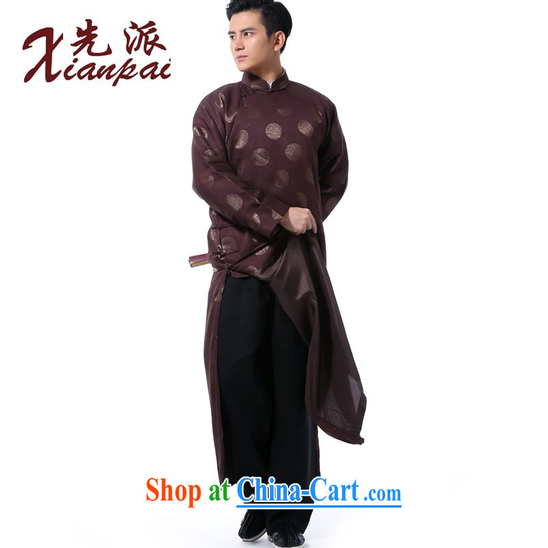 First Spring new Chinese Mandarin dress robe Chinese men's traditional retro-cuff-tie up for National wind in older silk scent crepe gown dress coffee ring silk scent crepe gown XXL new pre-sale 3 Day Shipping, to send (xianpai), online shopping