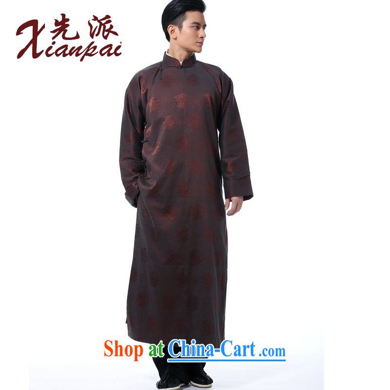 to send Chinese men's autumn and winter comic dialog use the performances new Chinese robe is detained for the middle-aged long gown with shoulder China wind father art robe and coffee ring robe XXL new pre-sale 5 day shipping