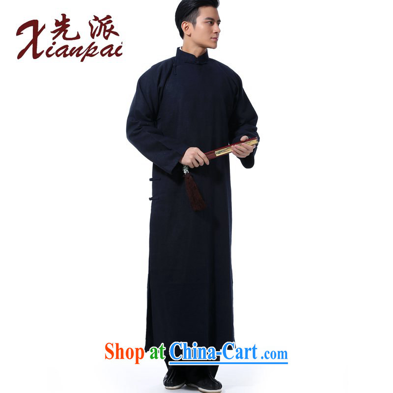 First Spring and Autumn and traditional retro-shoulder linen Chinese, for the charge-back crosstalk dress robe Chinese China wind Chinese, for gown Youth Arts van blue linen gown XL 3 new pre-sale 5 Day Shipping, to send (xianpai), online shopping