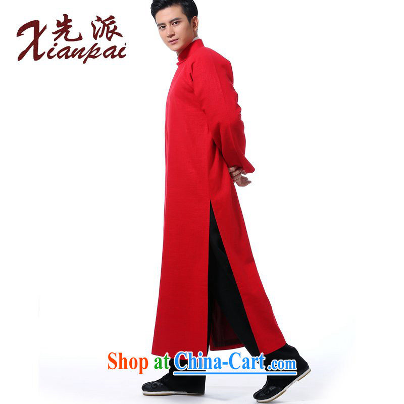 to send Chinese men's Spring and Autumn and crosstalk the gown and show new Chinese wedding the groom serving China wind, for the howling ghost flax Youth Arts high-end dress red linen robe 3XL new pre-sale 5 day shipping, first (xianpai), online shopping