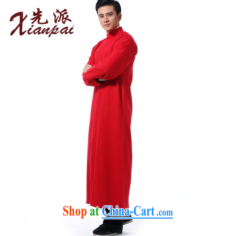 to send Chinese men's Spring and Autumn and crosstalk the gown and show new Chinese wedding the groom serving China wind, for the howling ghost flax Youth Arts high-end dress red linen robe 3XL new pre-sale 5 day shipping, first (xianpai), online shopping