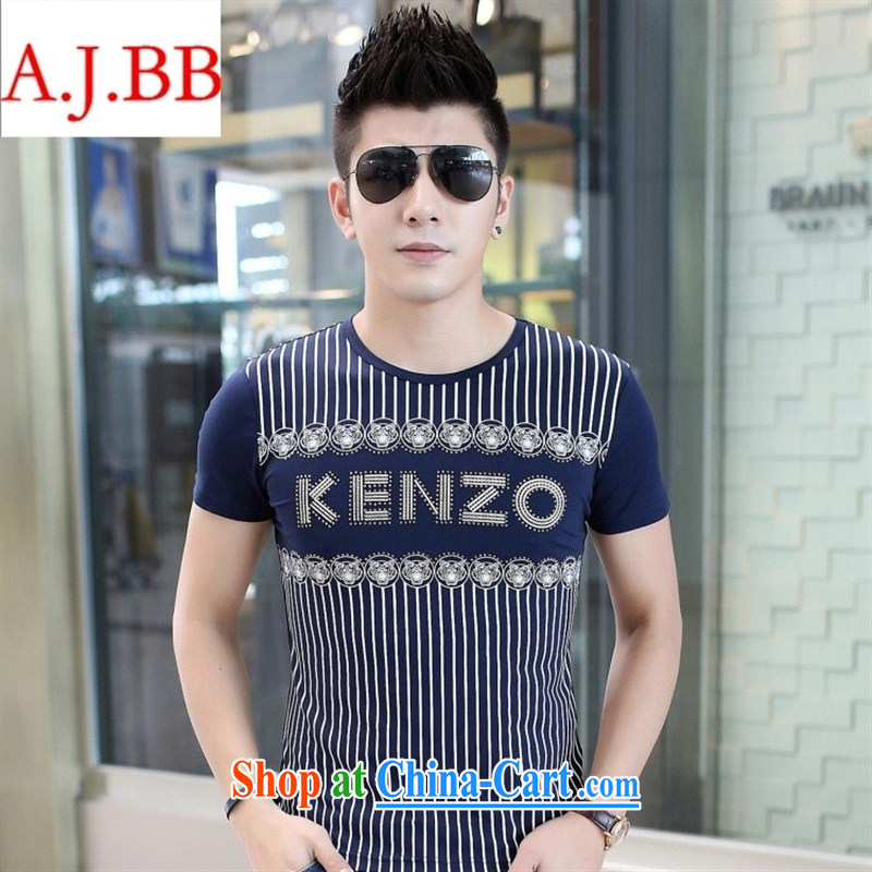 9 month * Men's short-sleeved shirt T 2015 summer New Men's casual stylish stripes optimize stamp loose-Shirts Po blue XL, blue, and, shopping on the Internet