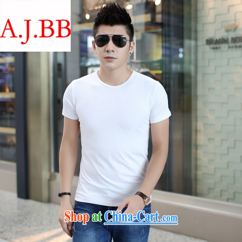 September 2015 _ summer men's round-collar solid-colored short-sleeved shirt T men leisure cultivating half sleeve T-shirts solid white 2XL