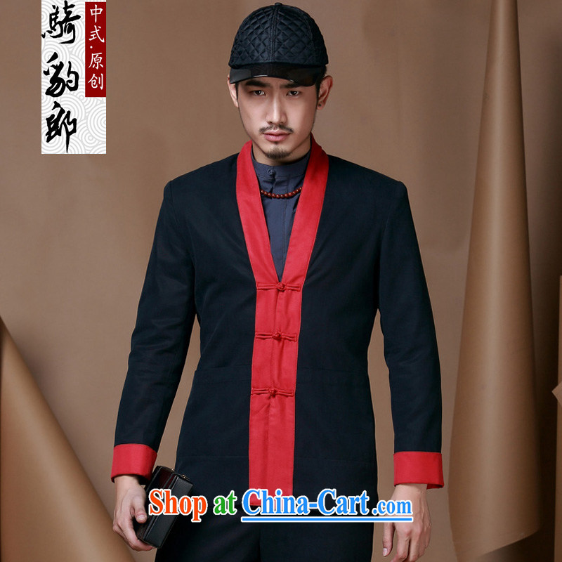 Riding a leopard health Chinese China wind retro men's Chinese national costumes men's autumn and winter leisure long-sleeved improved Han-jacket black XXXL