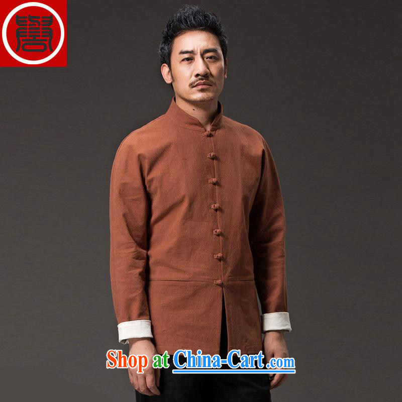 Internationally renowned 2015 spring, male Chinese linen solid color long-sleeved loose China wind men's jackets men's disc buckle Yi ethnic wind orange 2 XL
