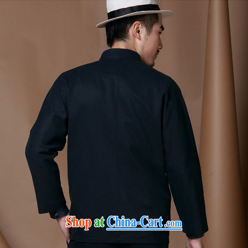 Riding a leopard, who wore a male Chinese Chinese autumn smock jacket China wind men's dress shirt cotton Ma T-shirt black XXXL, riding a Leopard (QIBAOLANG), online shopping
