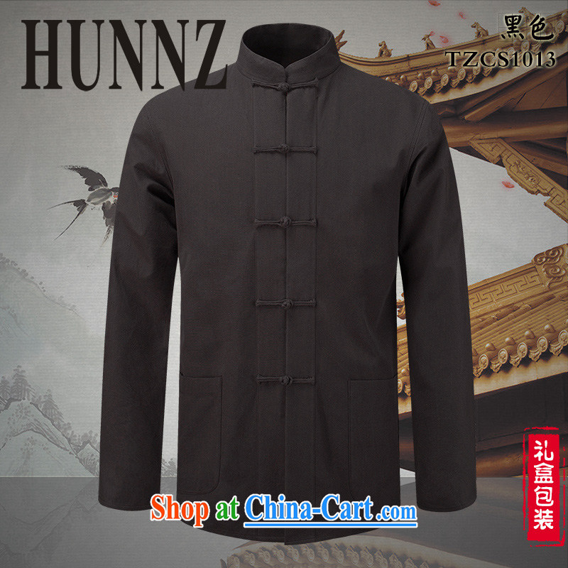 Products HUNNZ classical Chinese style Chinese, for the charge-back men's pure cotton linen shirt Ethnic Wind men's long-sleeved black 190, HUNNZ, shopping on the Internet