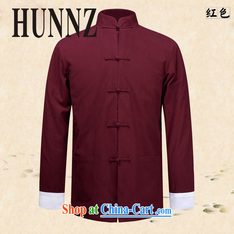 Products HUNNZ new classical Chinese style male Chinese long-sleeved Chinese jacket natural cotton The Kung Fu shirt smock deep red 190
