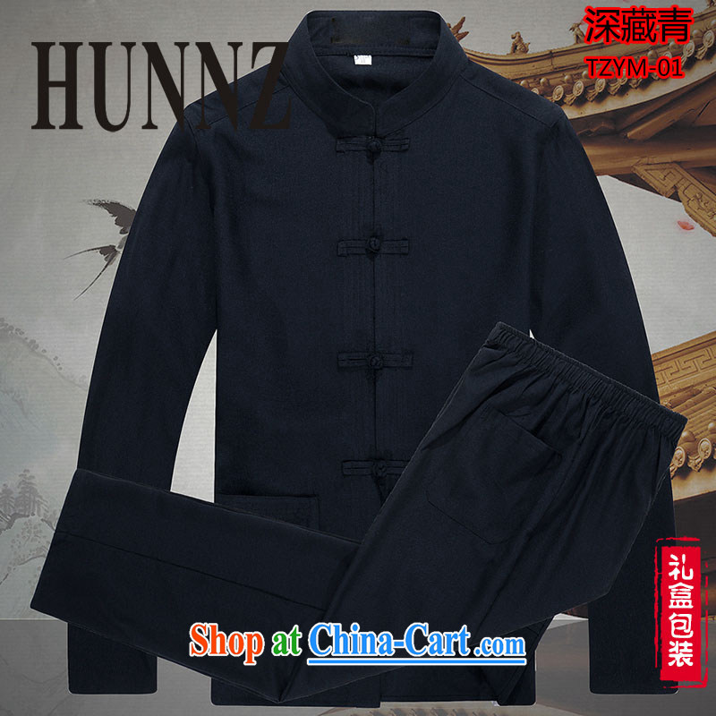 Products HUNNZ new natural linen china wind classic men's Chinese long-sleeved Kit cotton the old muslin Kung Fu black 185, HUNNZ, shopping on the Internet