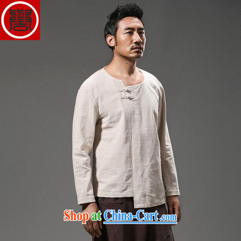 Internationally renowned Chinese wind smock shirts and long-sleeved hand-tie men's summer and autumn with Han-T-shirt improved Chinese national costume white XXXL