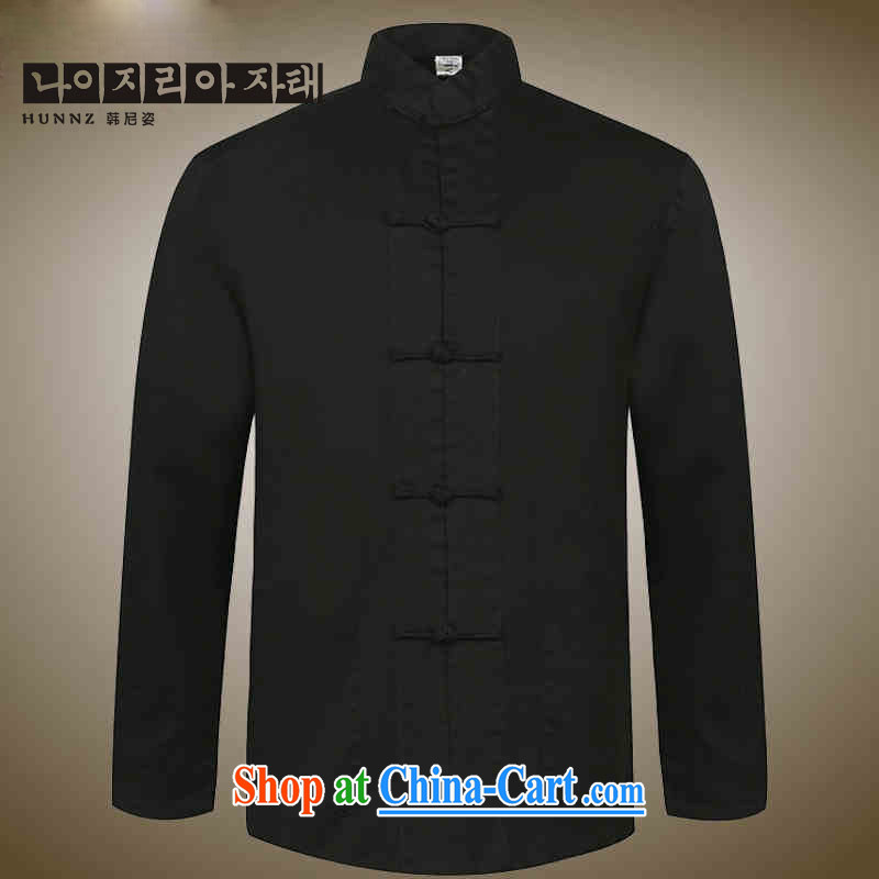 Products HANNIZI new classical Chinese style men's Chinese old napped long-sleeved shirt, and for the charge-back dress black 180