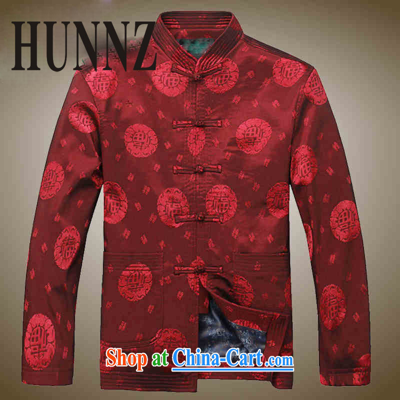Products HUNNZ men Tang jackets Chinese jacket classic The Life silk father with male Chinese wind long-sleeved deep red 190, HUNNZ, shopping on the Internet