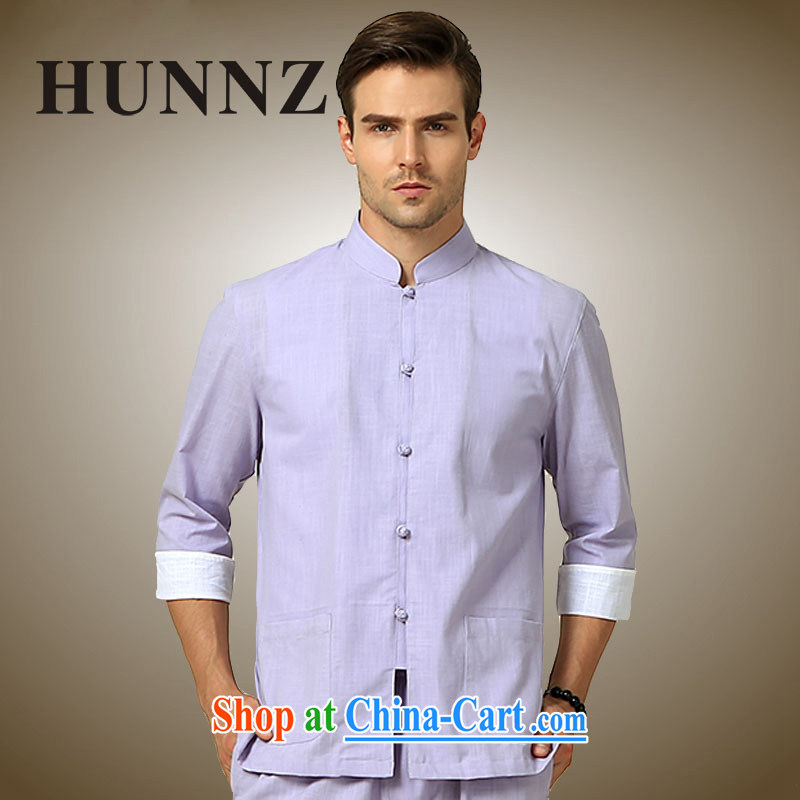 Products HUNNZ classical Chinese style men tang on the T-shirt Chinese cotton kung fu costumes Stage service light purple 185, HUNNZ, shopping on the Internet