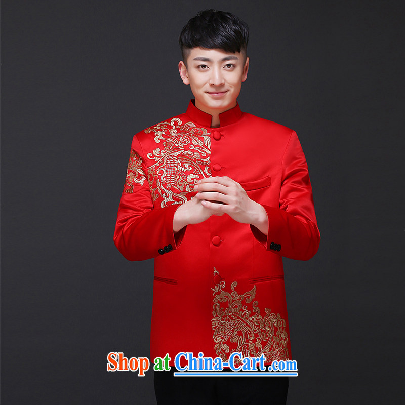 Imperial Land advisory committee Sau Wo service men's Chinese wedding groom's long-sleeved Sau Wo service men Chinese Generalissimo red wedding dress costumes hi serving New Chinese groom T-shirt with a S