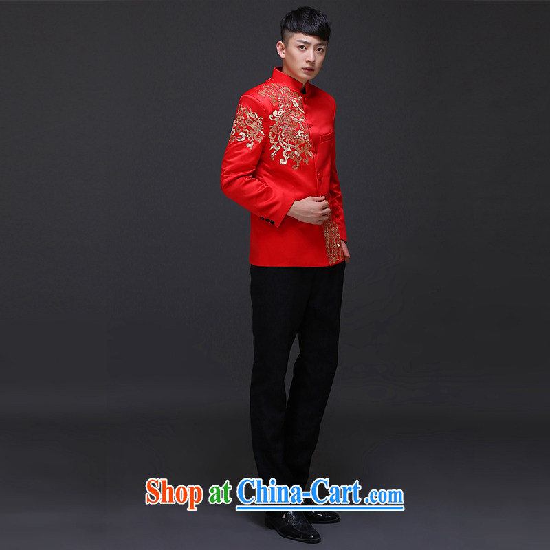 Imperial Land advisory committee Sau Wo service men's Chinese wedding groom's long-sleeved Sau Wo service men Chinese Generalissimo red wedding dress costumes hi serving New Chinese groom T-shirt with a S, Royal land advisory committee, shopping on the In