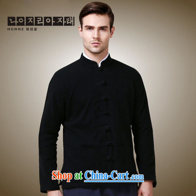 Name HANNIZI, new, simple men Tang jackets classical Chinese style long-sleeved Chinese, for the charge-back jacket black 185