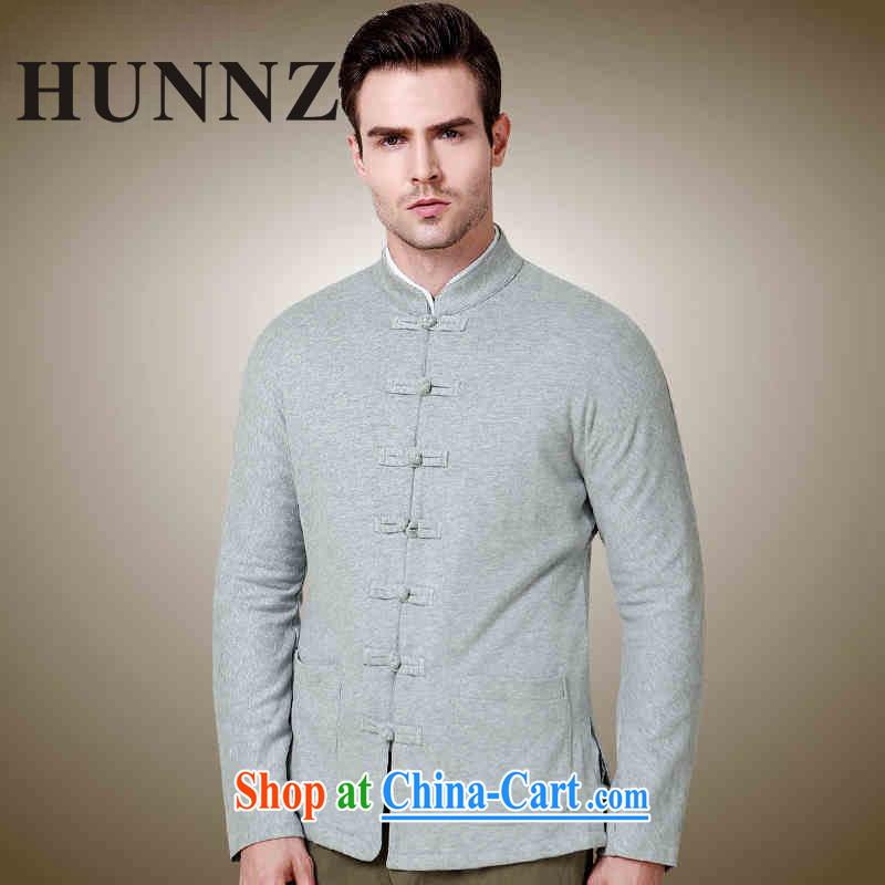 Name HUNNZ, new, simple men Tang jackets classical Chinese style long-sleeved Chinese, for the charge-back jacket gray 185
