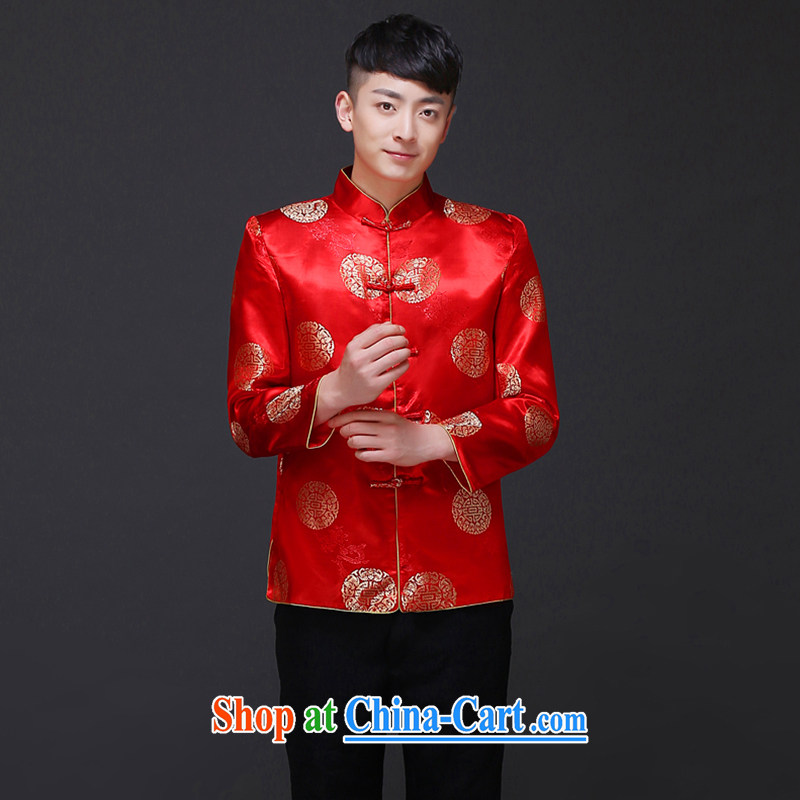 Imperial Land advisory committee Sau Wo service men's new Chinese wedding red married men and Chinese Soo Wo service smock dress the groom toast wedding dresses Chinese groom T-shirt with a S