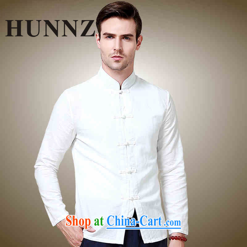 Products HUNNZ natural cotton the male tang on long-sleeved shirt China wind up collar shirt Solid Color Chinese-tie men's white 185, HUNNZ, shopping on the Internet