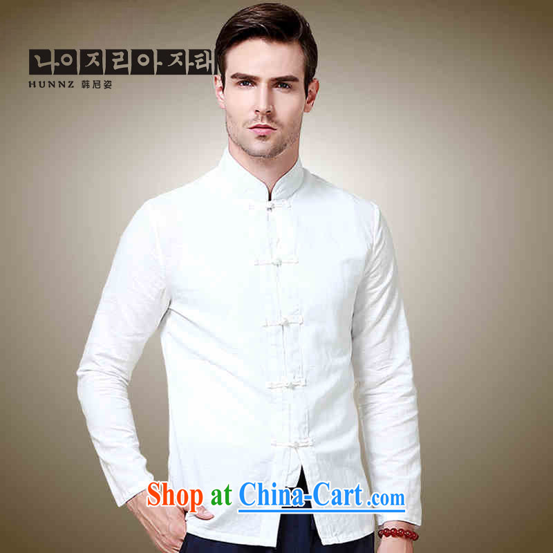 Products HANNIZI natural cotton the commission men Tang with long-sleeved shirt China wind up collar shirt Solid Color Chinese-tie men's white 185