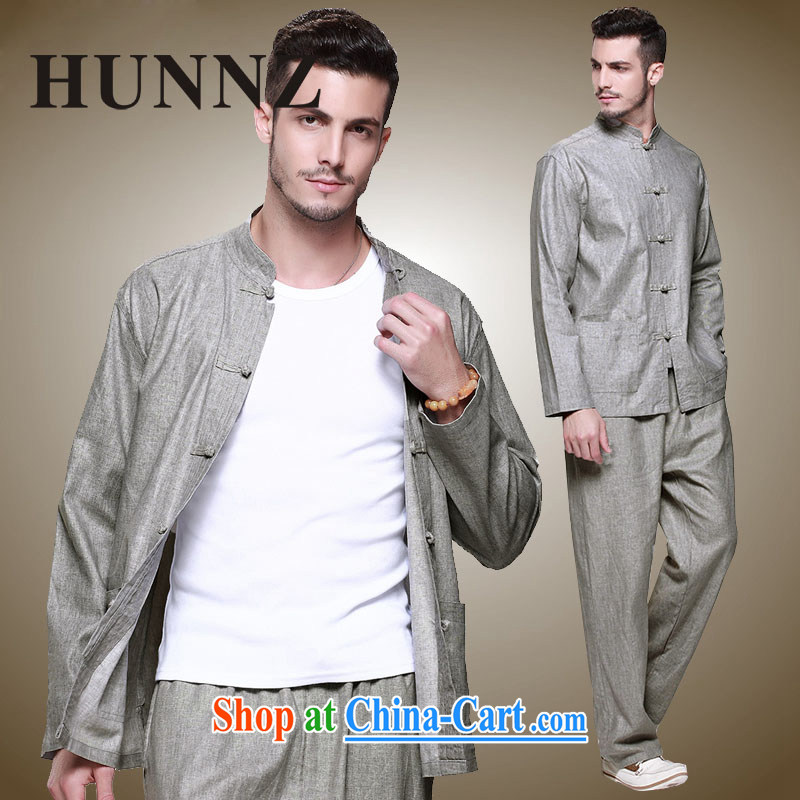 Products HUNNZ new natural cotton the male Chinese Kit Chinese national costume classic Chinese wind-tie men's gray 185