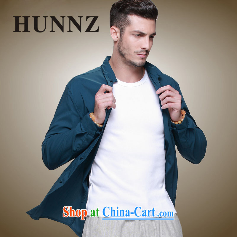 Products HUNNZ NEW classic Chinese style men's Tang on the collar-tie Cotton Men's jacket ultra-thin national costumes blue 185