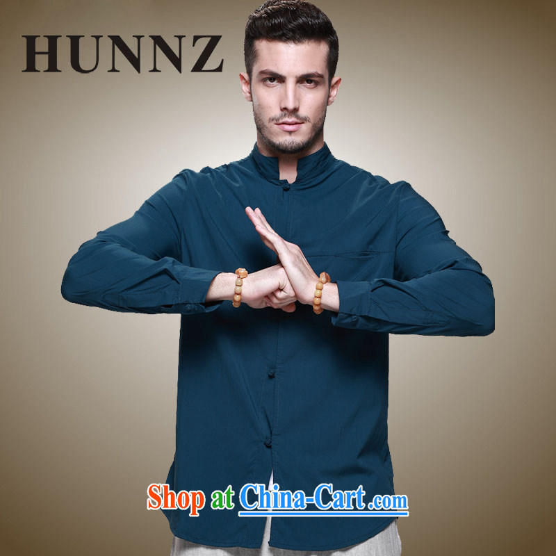 Products HUNNZ NEW classic Chinese style men Tang on the collar-tie Cotton Men's jacket ultra-thin dress blue 185, HUNNZ, shopping on the Internet