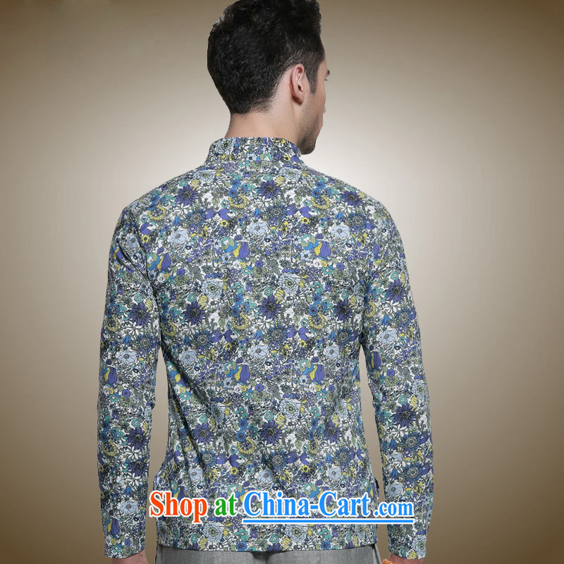 Products HUNNZ China wind men's Tang with long-sleeved shirt-tie, for cultivating male retro small floral dress suits, 185 HUNNZ, shopping on the Internet