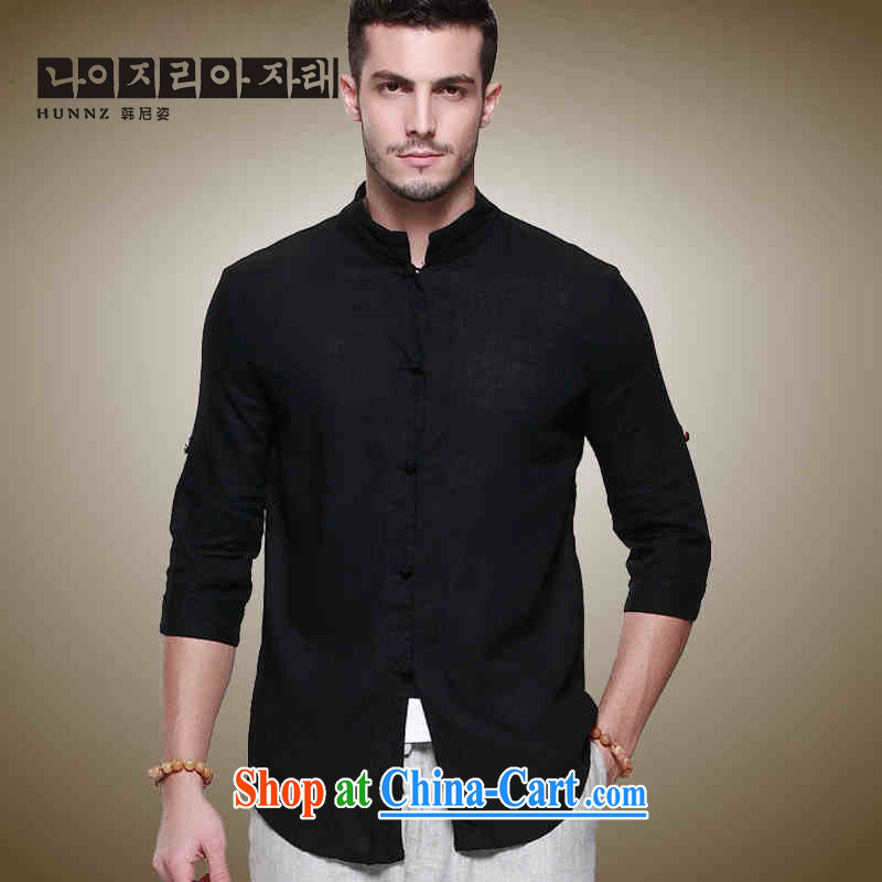 Products HANNIZI natural linen men's Chinese-buckle up for Chinese men's jackets China wind cultivating stereo shirt black 185