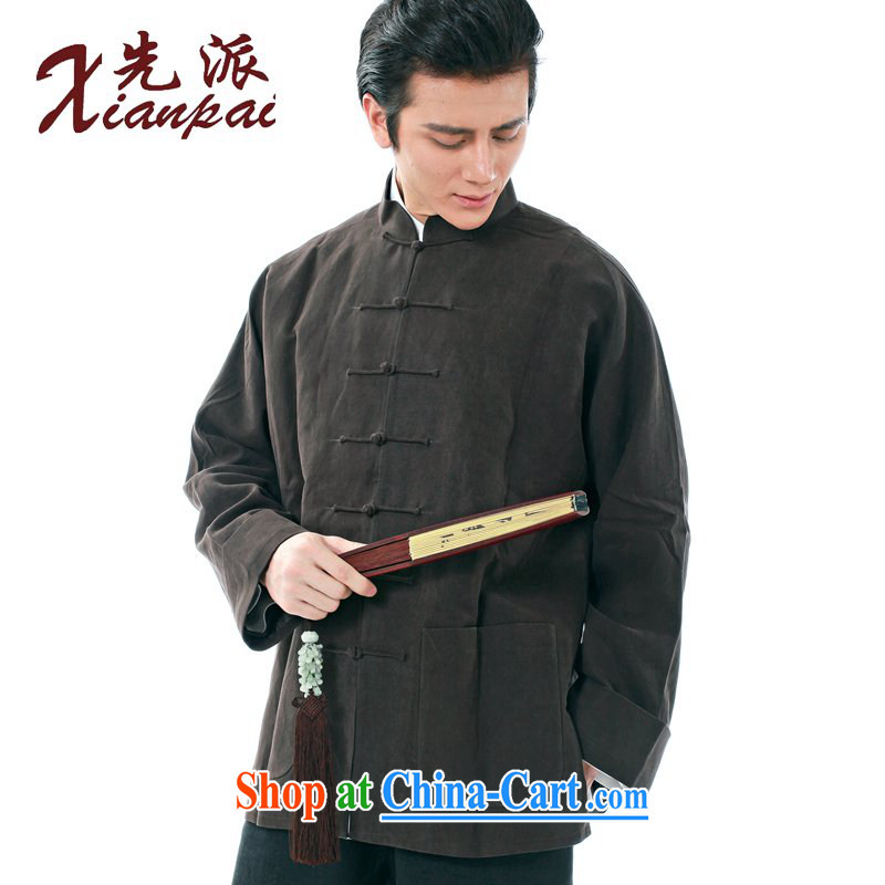 First autumn and winter Chinese men's Silk linen high-end, for the charge-back dress long-sleeved T-shirt traditional antique China wind father jacket casual relaxed T-shirt dark coffee, the jacket 4 XL take 3 day shipping