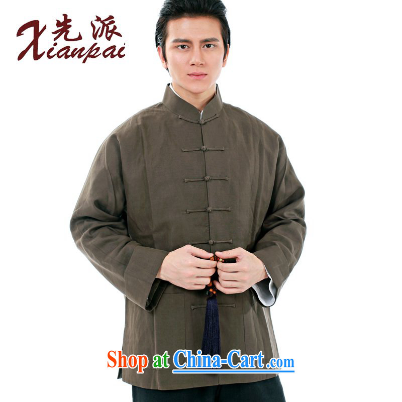 First autumn and winter Chinese men's Silk linen high-end, for the charge-back dress long-sleeved T-shirt traditional antique China wind father jacket casual relaxed T-shirt dark coffee, the jacket 4 XL take 3 Day Shipping, first (xianpai), online shoppin