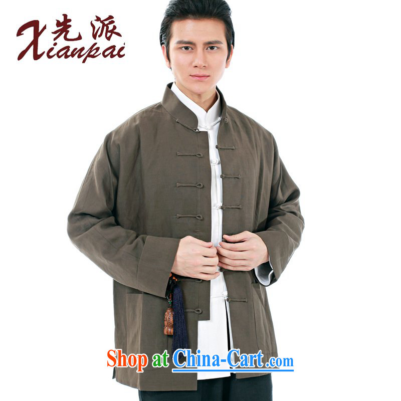 First autumn and winter Chinese men's Silk linen high-end, for the charge-back dress long-sleeved T-shirt traditional antique China wind father jacket casual relaxed T-shirt dark coffee, the jacket 4 XL take 3 Day Shipping, first (xianpai), online shoppin