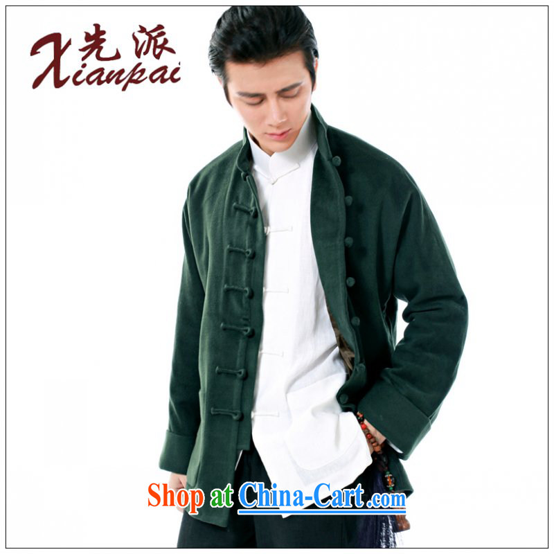 To send new spring Chinese men and long-sleeved style Chinese wind cashmere overcoat traditional double-cuff new Chinese, for national dress cynosure serving casual loose XL dark green cashmere overcoat 3 XL take 3 Day Shipping, first (xianpai), online sh