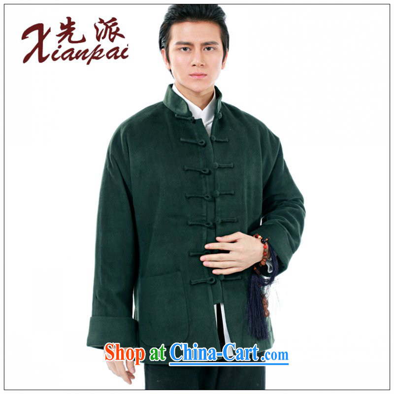 To send new spring Chinese men and long-sleeved style Chinese wind cashmere overcoat traditional double-cuff new Chinese, for national dress cynosure serving casual loose XL dark green cashmere overcoat 3 XL take 3 Day Shipping, first (xianpai), online sh