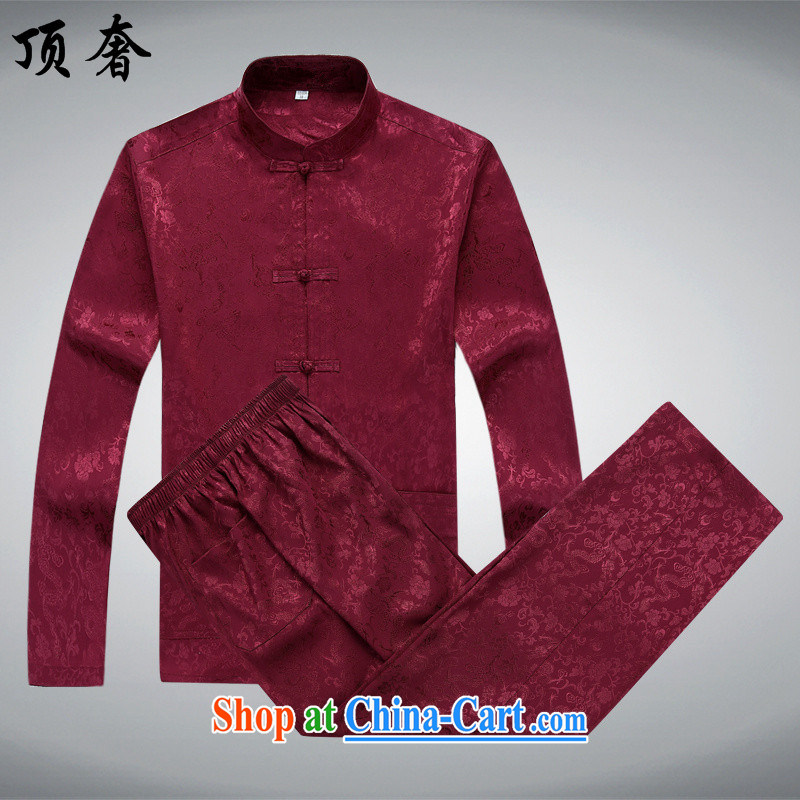 Top Luxury men's long-sleeved Tang package installed, autumn, collared T-shirt China wind the Life dress Tang with jogging in serving older Tang package installed, the collar shirt Blue Kit 190_XXXL
