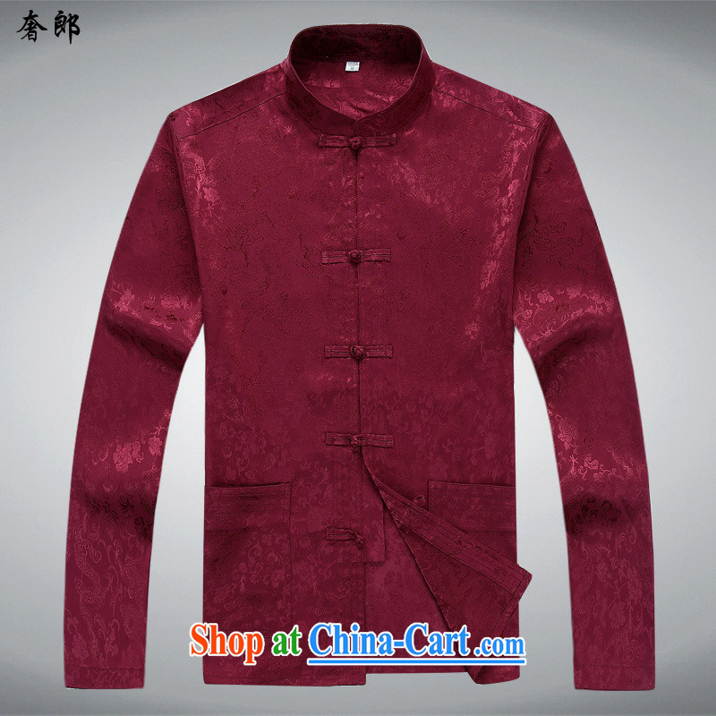extravagance, Chinese style Spring Summer autumn in older ethnic Han-Chinese men's long-sleeved T-shirt Dad loaded shirt China wind style improved, for the charge-back exercise clothing red T-shirt and pants XXXL/190, extravagance, and shopping on the Int