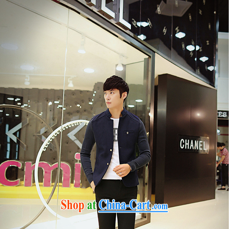 Dan Jie Shi (DANJIESHI) 2015 stylish and youthful hair is Knitted cuffs Korean casual suit Male version jacket men's slim body suit, dark blue 170 /88 (M), dan Jie Shi (DAN JIE SHI), online shopping