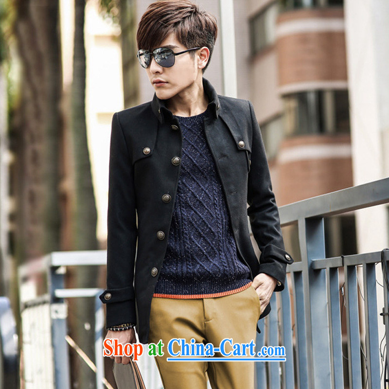 Dan Jie Shi (DANJIESHI) 2015 stylish autumn and winter, the men's hair coat is Korean version in cultivating long single-buckle smock jacket black M, Dan Jie Shi (DAN JIE SHI), online shopping