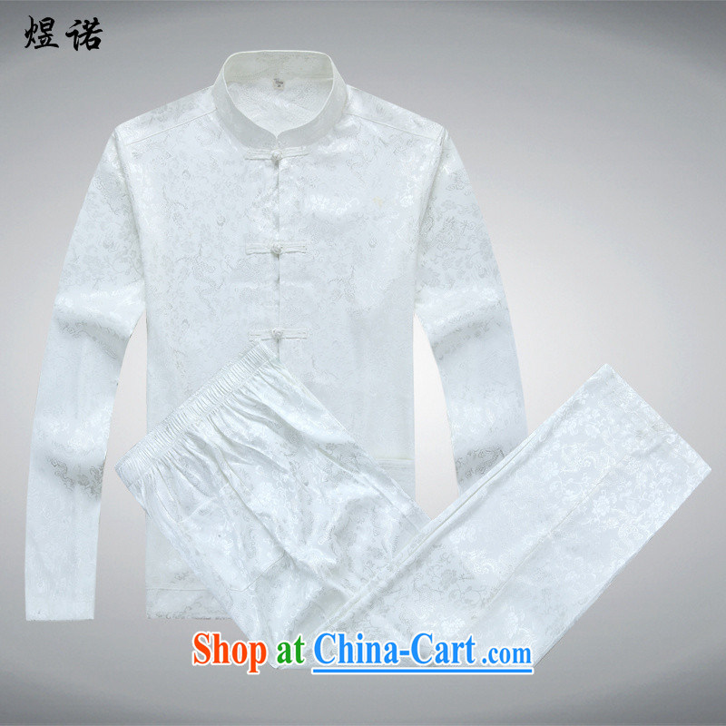 Familiar with the men's long-sleeved T-shirt, older persons Chinese Chinese men and summer spring and fall short of the long-sleeved T-shirt and China improved, served up for the charge-back white Kit T-shirt and pants L_175