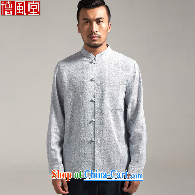 De-tong chu yu 100_ linen men's Chinese China wind long-sleeved 2015 spring new Chinese clothing light blue 4 XL_185
