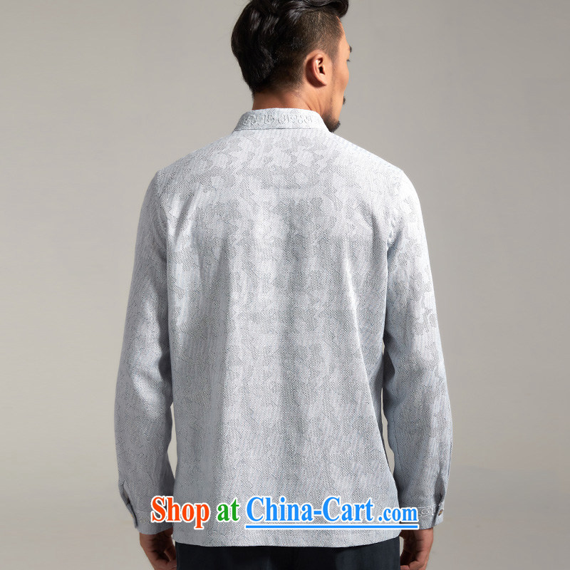 De-tong chu yu 100% linen men's Chinese China wind long-sleeved 2015 spring New Products Chinese clothing light blue 4 XL/185, wind, and, shopping on the Internet