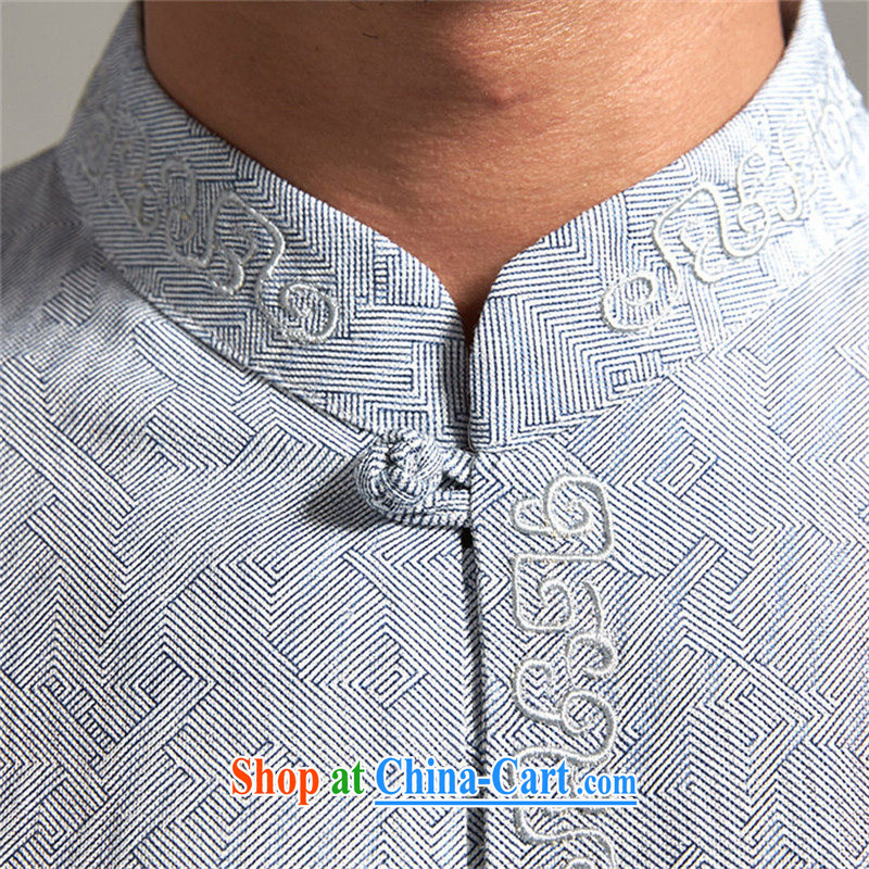 De-tong chu yu 100% linen men's Chinese China wind long-sleeved 2015 spring New Products Chinese clothing light blue 4 XL/185, wind, and, shopping on the Internet