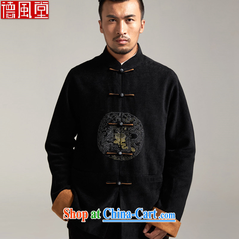 De-tong Universiade China wind men's jackets short jackets 2015 autumn and winter long-sleeved middle-aged father black 3XL