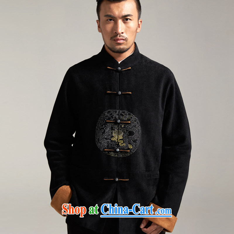 De-tong Universiade China wind men's jackets short jackets 2015 autumn and winter long-sleeved middle-aged father black 3XL, wind, and shopping on the Internet