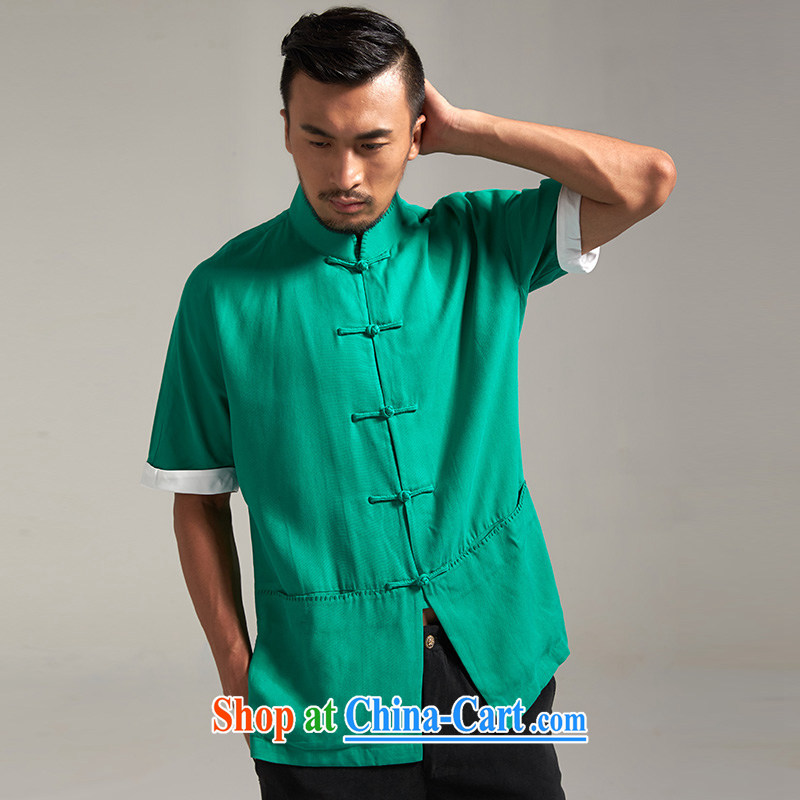 De-tong dumping Jun days, short-sleeved Chinese male and T-shirt, summer 2015 New Beauty China wind male Chinese clothing green 2 XL, de-tong, shopping on the Internet