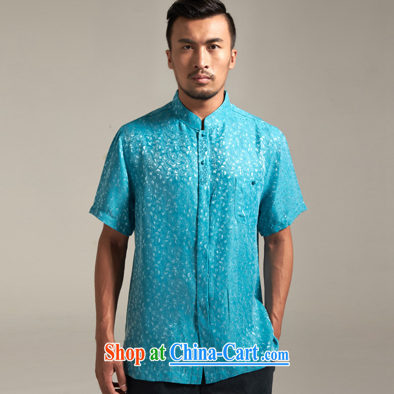 De wind church drunk cool short-sleeved Chinese male and T-shirts, summer 2015 New Beauty China wind male Chinese clothing Lake blue 3 XL, de-tong, shopping on the Internet
