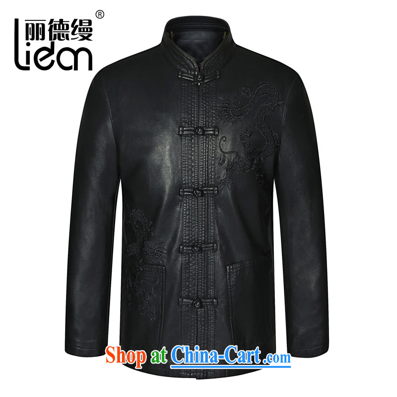 Lai Tak earlier spring 2015 new smock collar, leather Chinese men and Chinese wind father with long-sleeved retro fur coat black 190