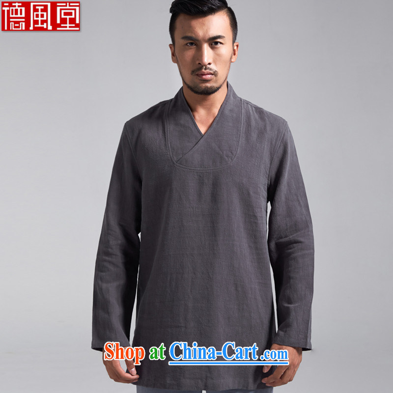 De-tong asked Zen 100_ the male Chinese China wind long-sleeved shirt T 2015 spring new Buddhist clothing Chinese clothing, long, dark gray 3 XL_185
