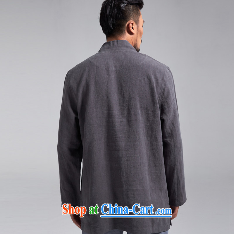 De-tong asked Zen 100% the male tang on China wind long-sleeved shirt T 2015 spring new Buddhist clothing Chinese clothing, long, dark gray 3 XL/185, de-tong, and shopping on the Internet