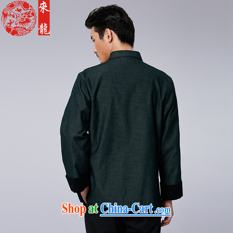 To Kowloon Tong with autumn, China wind men's cotton blend, long-sleeved T-shirt 14,361 Green Green 52 to Kowloon, shopping on the Internet